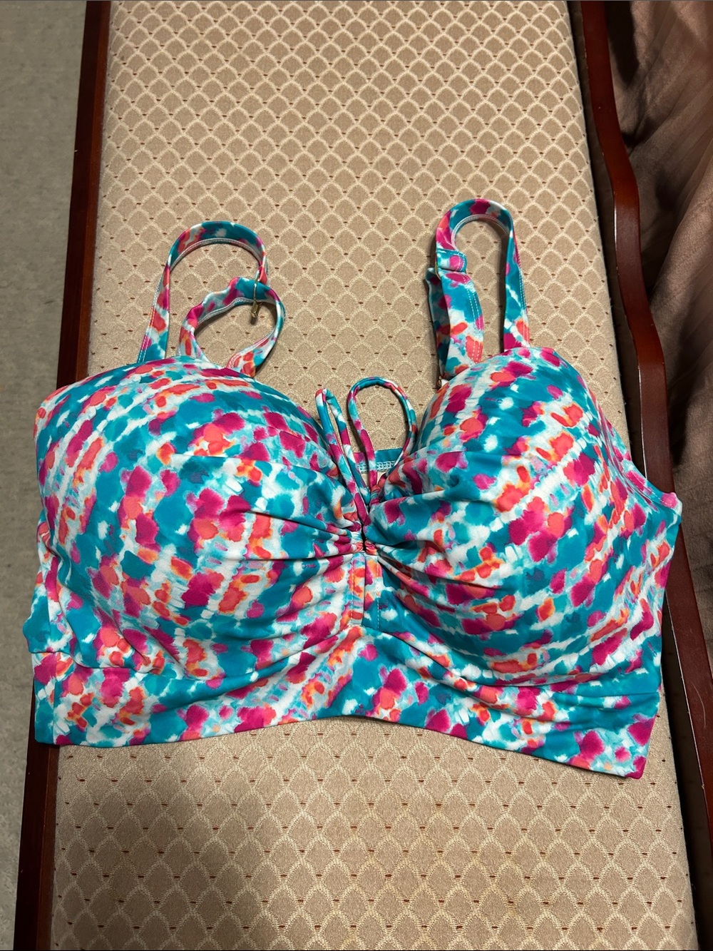 Swimsuits For All Teal Multi-Color Printed Bikini Top
